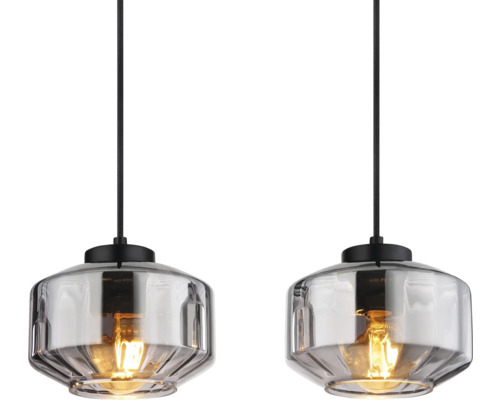 Zwei Hängeleuchten mit Glasschirm und Lampe