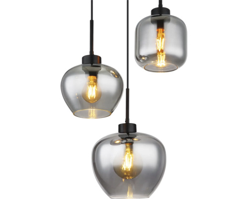 Hängelampe mit drei Leuchten und Glasschirmen