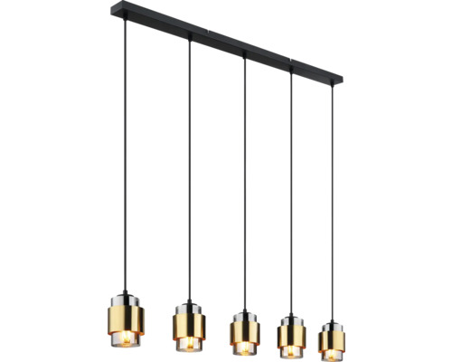 Hängelampe mit fünf Leuchten, Metall und Glas