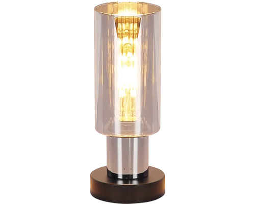 Tischleuchte mit Lampenschirm aus Glas und Metallsockel