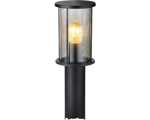 Schwarze Wegeleuchte mit Glaseinsatz und Glühbirne