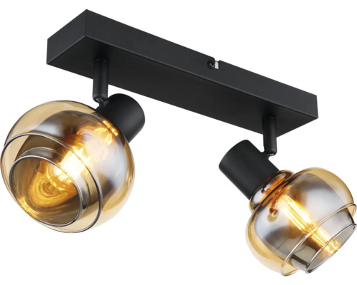 Deckenleuchte mit zwei amberfarbenen Glasschirmen