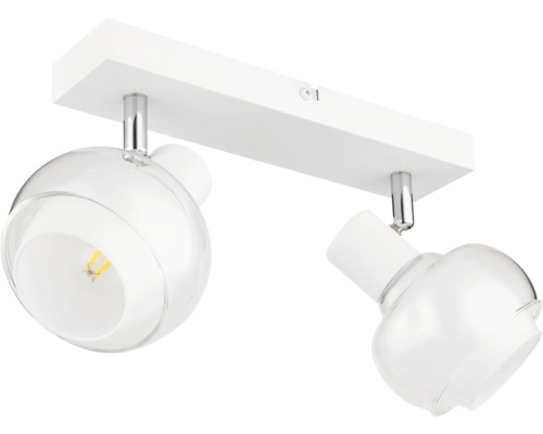 Deckenleuchte mit zwei Spots und klaren Glasschirmen