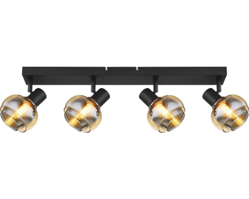 Deckenleuchte mit vier Strahlern und runden Glasschirmen