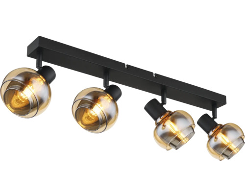 Deckenleuchte mit vier Strahlern und runden Glasschirmen