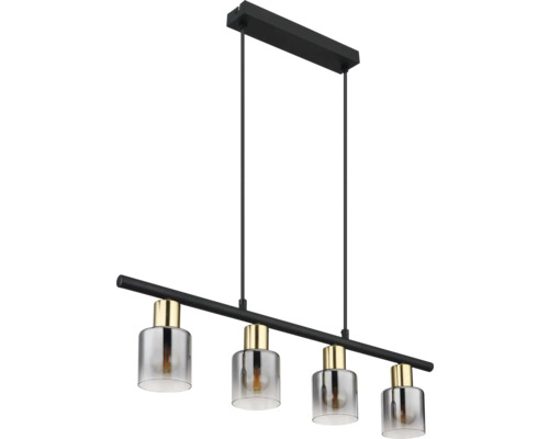 Hängelampe mit vier rauchfarbenen Glasschirmen und Lampenfassung