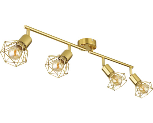 Goldene Deckenleuchte mit vier Leuchten mit Drahtkäfigen