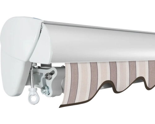 Detailansicht einer Markise mit Streifenmuster