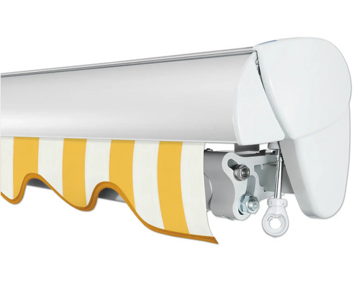 Markise mit gelb gestreiftem Stoff