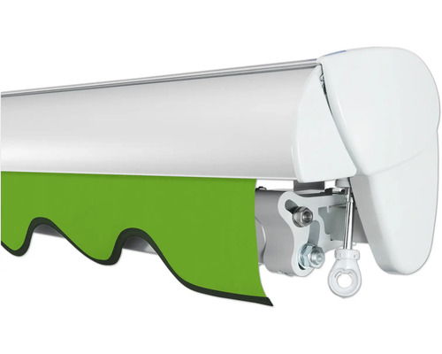 Ausrollbare Markise mit grünem Stoff