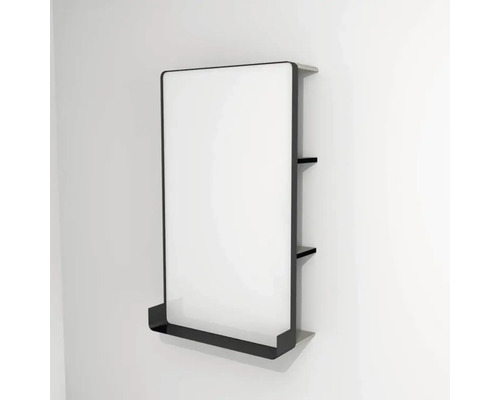 LED-Lichtspiegel Devo Sonus mit Ablage 2.0 55,5x94x26,5 cm Classico Muschel/schwarz Spiegelschrank mit zwei Regalböden für das Badezimmer