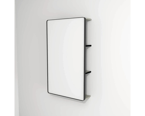 LED-Lichtspiegel Devo Sonus mit Ablage 2.0 55,5x94x18 cm Classico Muschel/schwarz Spiegelschrank mit offenen Regalfächern zur Wandmontage