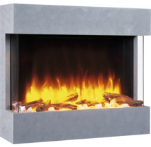 Elektrischer Kamin mit Glaseinsatz, Holzelementen und Steindekoration