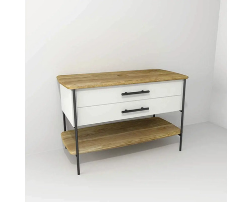 Waschbeckenunterschrank Devo Oval 113x74x55 cm ohne Waschbecken weiß/schwarz Waschtischunterschrank mit zwei Schubladen und Ablagefläche