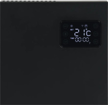 Nahaufnahme eines Heizkörpers mit digitaler Anzeige von Temperatur und Uhrzeit