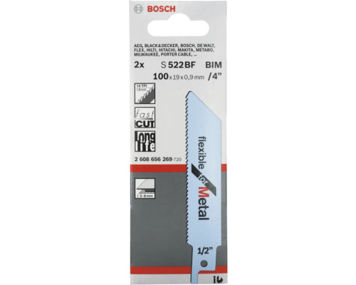 Bosch Stichsägeblatt S 522 BF, geeignet für Metall, 100x19x0,9 Millimeter, Zweierpack