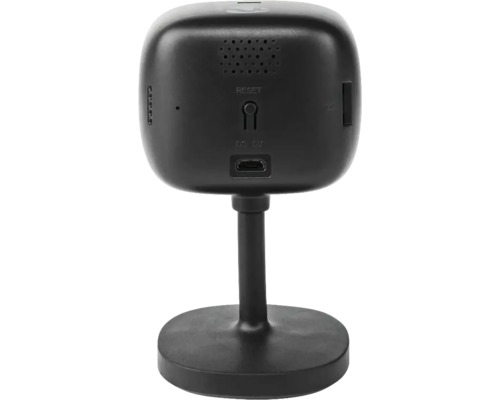 Rückansicht einer schwarzen Überwachungskamera auf einem Ständer