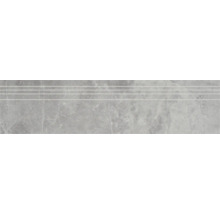 Feinsteinzeug Stufenfliese Discreet Gris Pulido 29,5x120 cm glänzend rektifiziert
