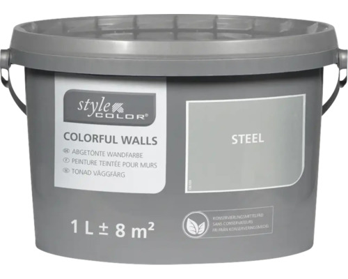 StyleColor COLORFUL WALLS Wand- und Deckenfarbe steel 1 L Style Color Abtönfarbe Steel, 1 Liter, für farbige Wände
