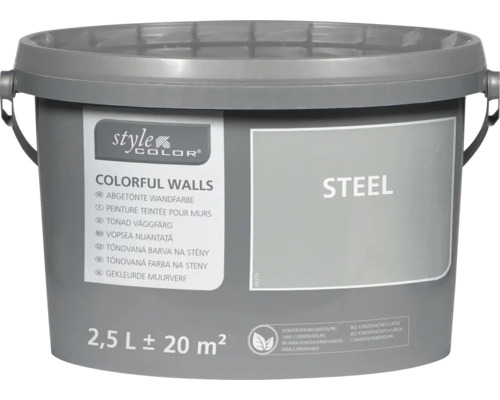 StyleColor COLORFUL WALLS Wand- und Deckenfarbe steel 2,5 L Eimer mit abgetönter Wandfarbe, Farbton Stahl, 2,5 Liter