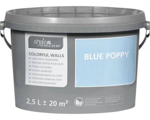 StyleColor COLORFUL WALLS Wand- und Deckenfarbe blue poppy 2,5 L Eimer mit 2,5 Liter Wandfarbe Blue Poppy