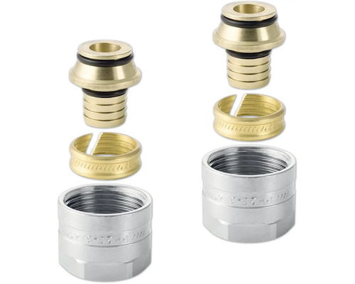 Anschlussverschraubung Geberit Mepla 20 mm messing Zwei Installationssets mit Anschlussnippel, Klemmring und Verschraubung