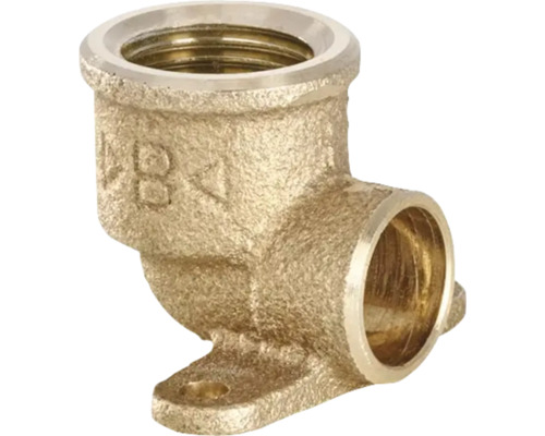 Winkelstück aus Messing mit Innengewinde und Befestigungslasche für Rohre