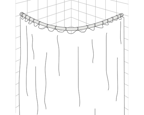 Eckduschstange mit Duschvorhang in einem Badezimmer mit Fliesen