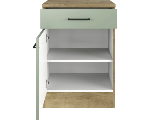 Nachtkonsole mit Schublade und offener Tür zur Aufbewahrung im Schlafzimmer