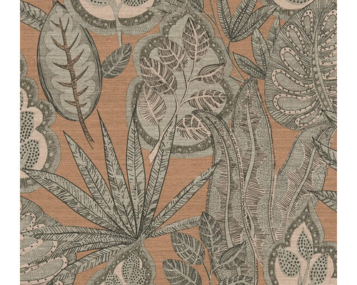 Vliestapete 39346-2 Blätter Farn braun orange Detailansicht einer Tapete mit floralem Muster