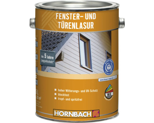 Dose Fenster- und Türenlasur mit dem Blauer Engel Siegel und Hornbach Logo