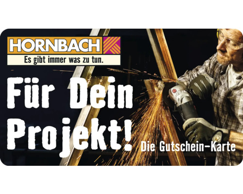 Hornbach Gutschein-Karte Aktion: Mann schleift Metall mit einem Winkelschleifer.