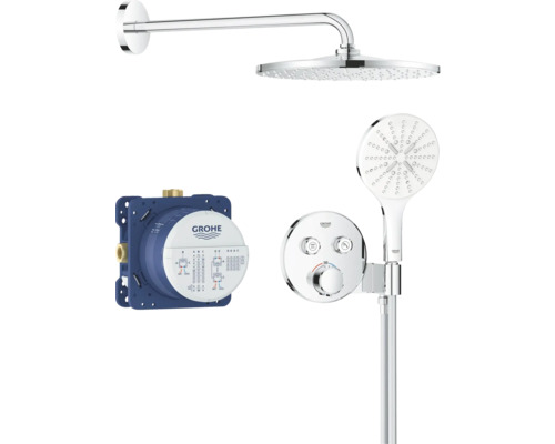 Unterputz-Brausemischer Grohe Quickfix Precision Smart Control chrom 34877000 Grohe Rainshower SmartActive Duschsystem mit Kopfbrause, Handbrause, Unterputzthermostat und Rohbauset