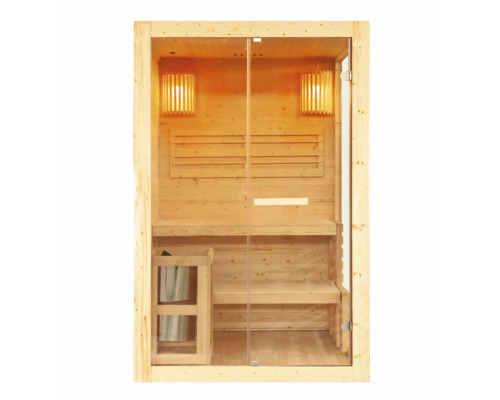 Elementsauna HomeLuxe Panorama inkl. 3,6 kW Ofen u.integr.Steuerung mit Ganzglastüre aus Klarglas