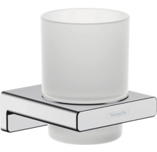 Hansgrohe Logo. Zahnputzbecher mit Halterung zur Wandmontage.