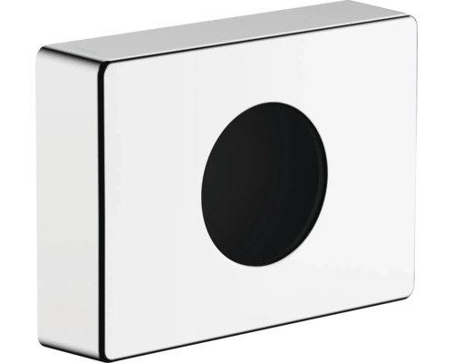 Rechteckige, glänzende Rosette mit runder Aussparung für Badezimmerarmaturen