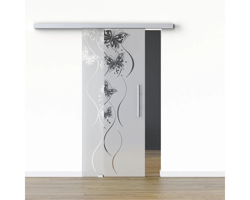 Pertura Glasschiebetür Komplettset Glera Butterfly 02 1025x2050 mm Links inkl. Beschlag Selir Aluminium natur,Stangengriff