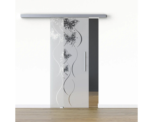 Pertura Glasschiebetür Komplettset Glera Butterfly 02 1025x2050 mm Links inkl. Beschlag Selir Aluminium Edelstahloptik,Stangengriff