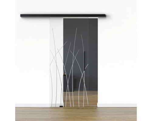 Pertura Glasschiebetür Komplettset Glera Reeds 01 775x2050 mm Links inkl.Beschlag Selir Aluminium schwarz,Stangengriff Pertura Glasschiebetür Komplettset Glera Reeds 01 775x2050 mm Links inkl.Beschlag Selir Aluminium schwarz,Stangengriff