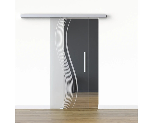 Pertura Glasschiebetür Komplettset Glera Reflect 01 775x2050 mm Links inkl.Beschlag Selir Aluminium natur,Stangengriff Glasschiebetür mit Wellendesign und Griff