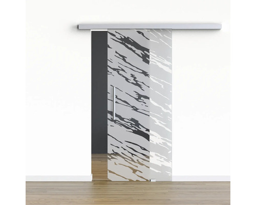 Pertura Glasschiebetür Komplettset Glera Vision 02 775x2050 mm Rechts inkl.Beschlag Selir Aluminium natur,Stangengriff Schiebetür aus Glas mit Muster und Griff