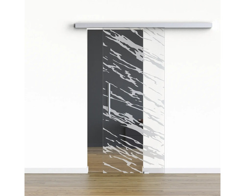 Pertura Glasschiebetür Komplettset Glera Vision 01 900x2175 mm Rechts inkl. Beschlag Selir Aluminium natur,Stangengriff Schiebetür aus Glas mit Muster und Griff