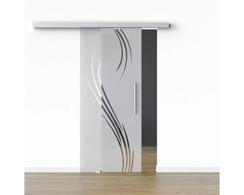 Pertura Glasschiebetür Komplettset Glera Essence 02 1025x2175 mm Links inkl. Beschlag Selir Aluminium natur,Stangengriff Glasschiebetür mit Designelement und Griff