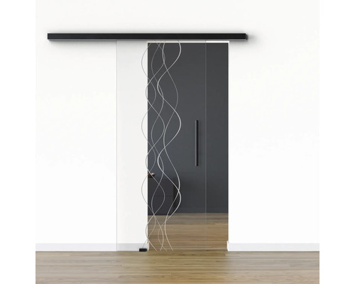 Pertura Glasschiebetür Komplettset Glera Curl 01 775x2050 mm Links inkl.Beschlag Selir Aluminium schwarz,Stangengriff Pertura Glasschiebetür Komplettset Glera Curl 01 775x2050 mm Links inkl.Beschlag Selir Aluminium schwarz,Stangengriff
