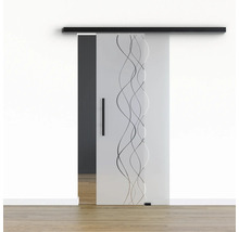 Pertura Glasschiebetür Komplettset Glera Curl 02 775x2175 mm Rechts inkl.Beschlag Selir Aluminium schwarz,Stangengriff