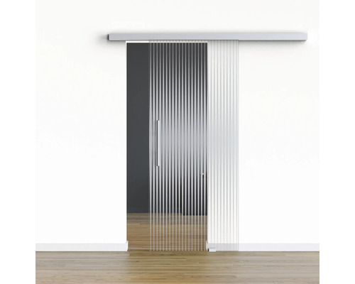 Pertura Glasschiebetür Komplettset Glera Ripple 01 900x2175 mm Rechts inkl. Beschlag Selir Aluminium natur,Stangengriff Glasschiebetür mit Griff