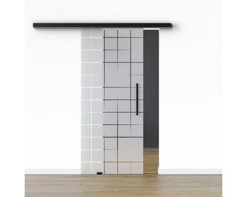 Pertura Glasschiebetür Komplettset Glera Mesh 02 775x2175 mm Links inkl.Beschlag Selir Aluminium schwarz,Stangengriff Pertura Glasschiebetür Komplettset Glera Mesh 02 775x2175 mm Links inkl.Beschlag Selir Aluminium schwarz,Stangengriff