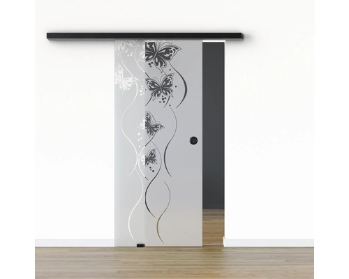 Pertura Glasschiebetür Komplettset Glera Butterfly 02 900x2050 mm Links inkl. Beschlag Selir Aluminium schwarz,Griffmuschel