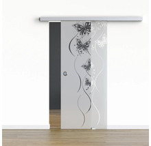 Pertura Glasschiebetür Komplettset Glera Butterfly 02 775x2175 mm Rechts inkl.Beschlag Selir Aluminium natur,Griffmuschel