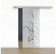 Pertura Glasschiebetür Komplettset Glera Blade 02 775x2175 mm Rechts inkl.Beschlag Selir Aluminium natur,Griffmuschel